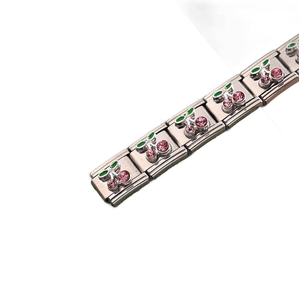Silver Pink Cherry Italian Charm