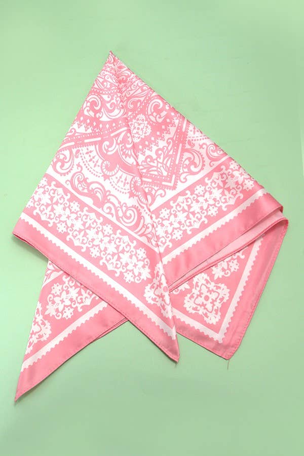 Pink/White Paisley Silky Feel Bandana Scarf
