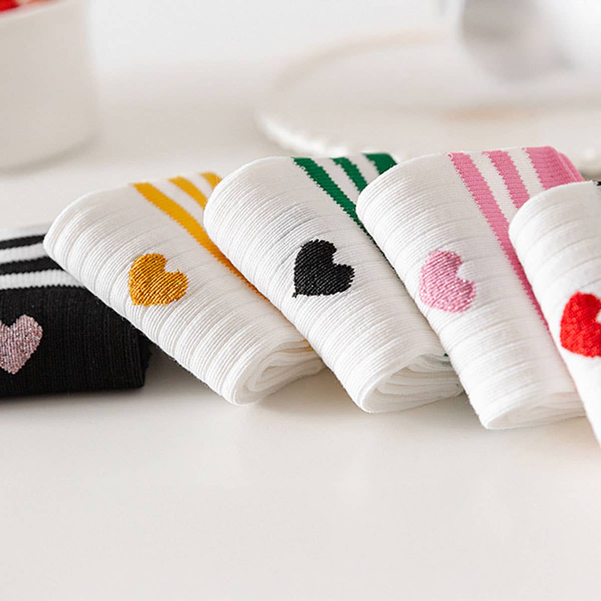 Double Stripe Heart Crew Socks