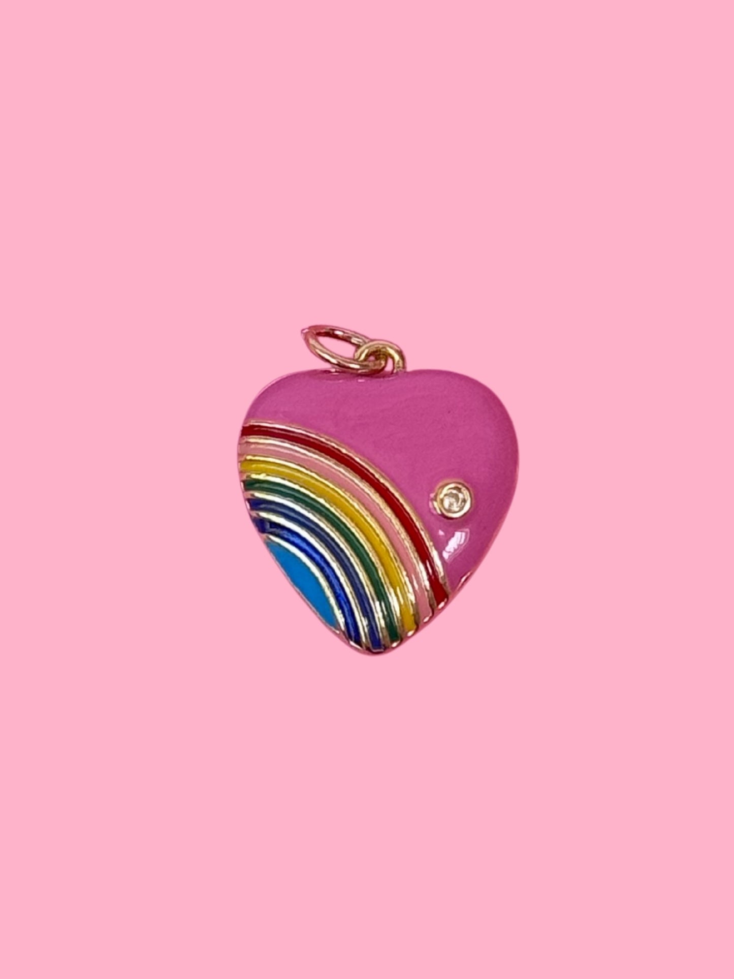 Enamel Rainbow Heart Gold Charm