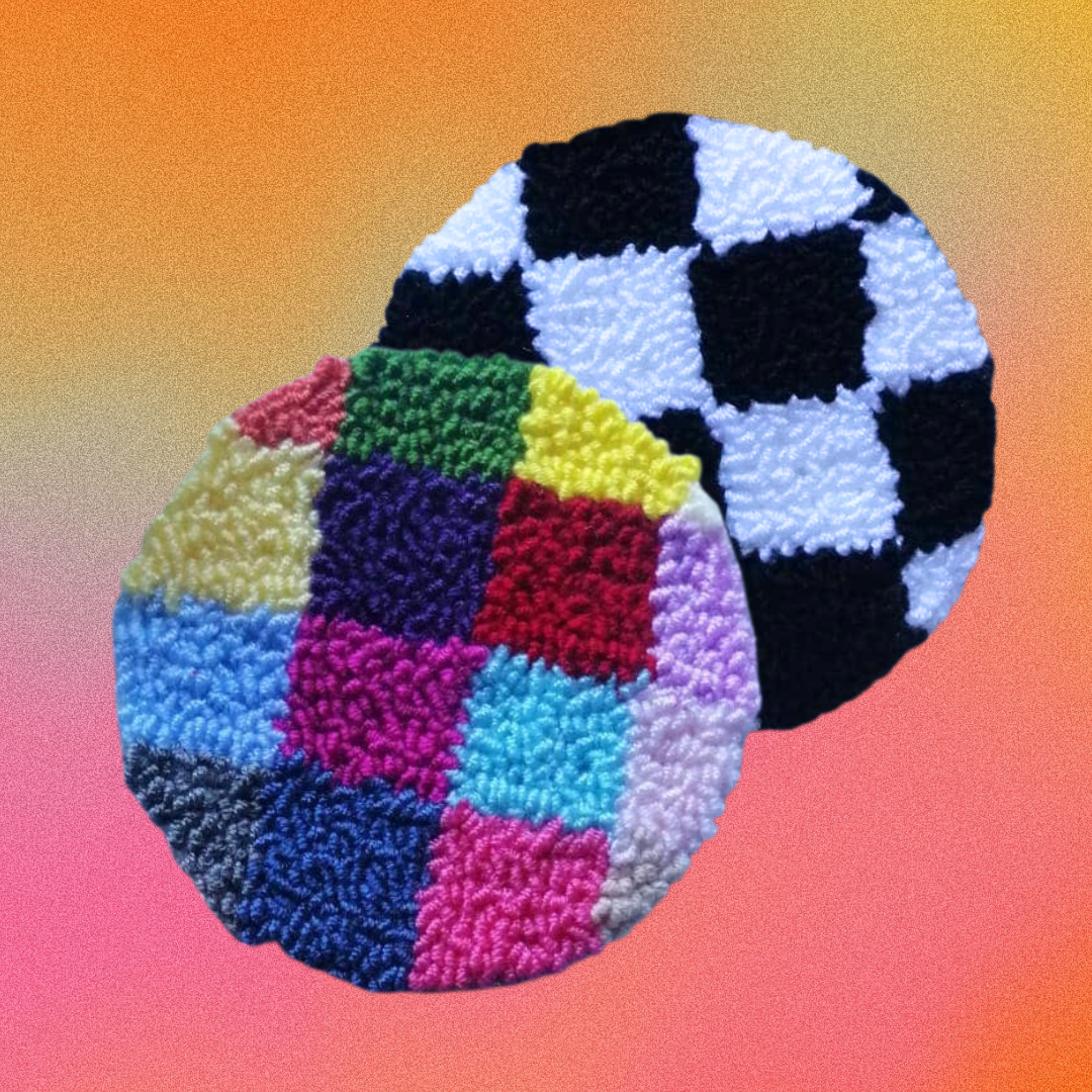 Checkered Punch Needle Mug Rug Coaster