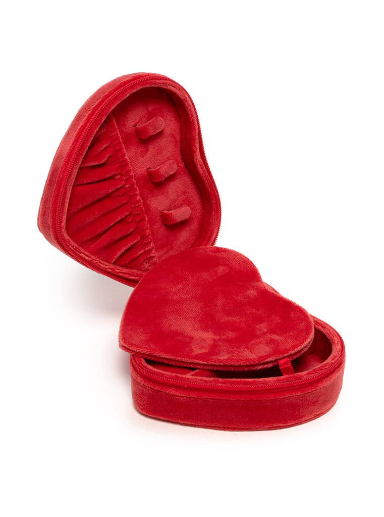 Fancy Heart Velvet Jewelry Zip Case