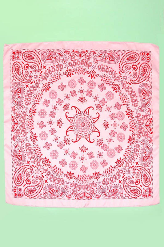 Pink/Red Paisley Silky Feel Bandana Scarf