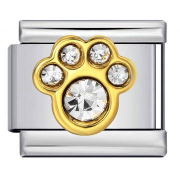 Silver & Gold CZ Paw Italian Charm