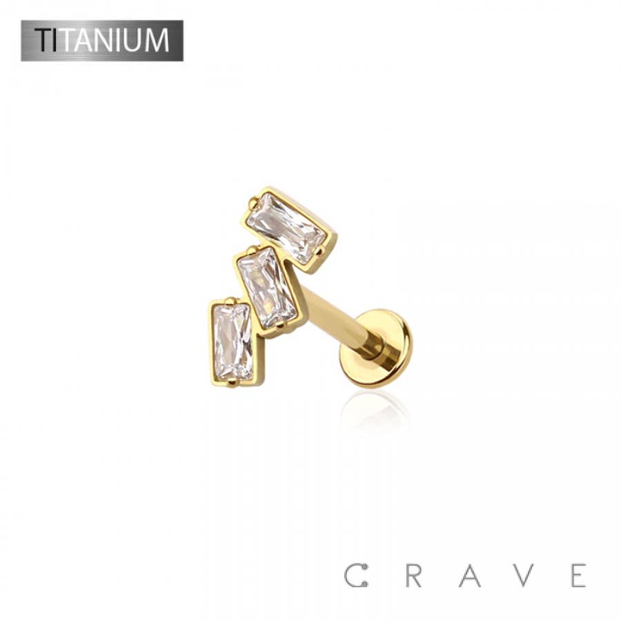 CZ Baguette Stack Flat-Back Stud