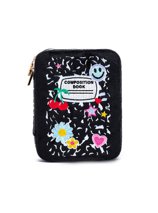 Composition Book Velvet Jewelry Zip Case