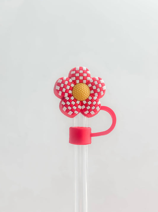 Red Checkered Flower Straw Cover