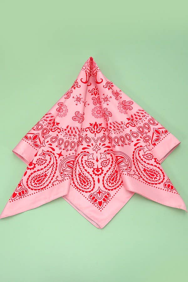 Pink/Red Paisley Silky Feel Bandana Scarf