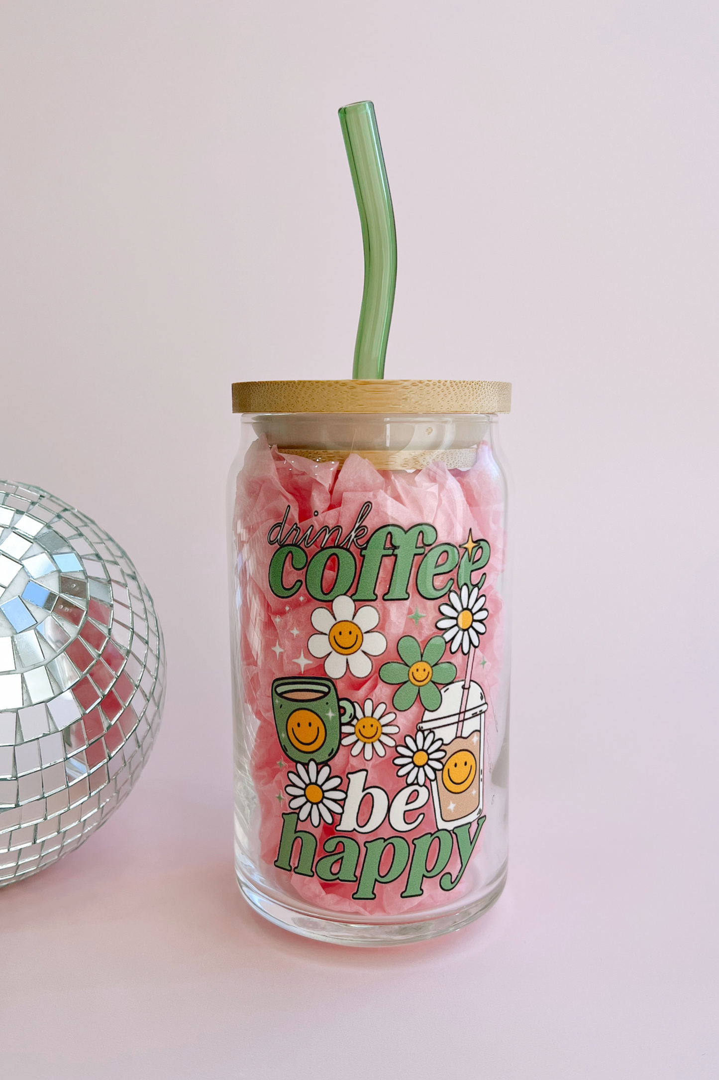 Drink Coffee, Be Happy Glass Cup