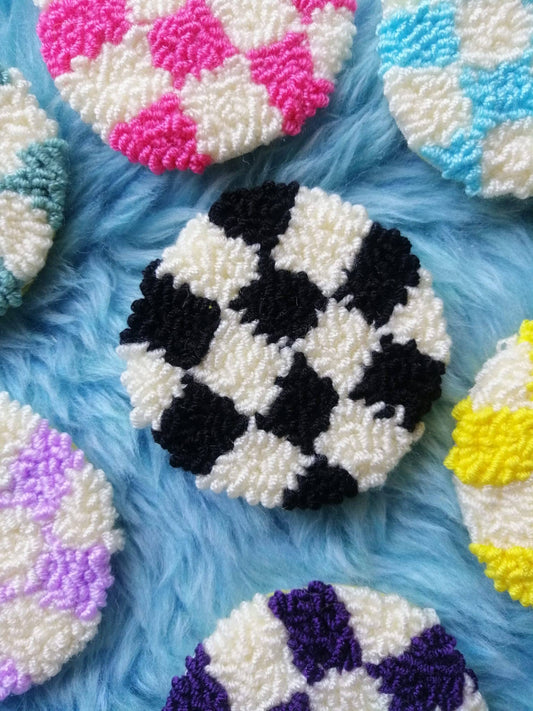 Checkered Punch Needle Car Coaster