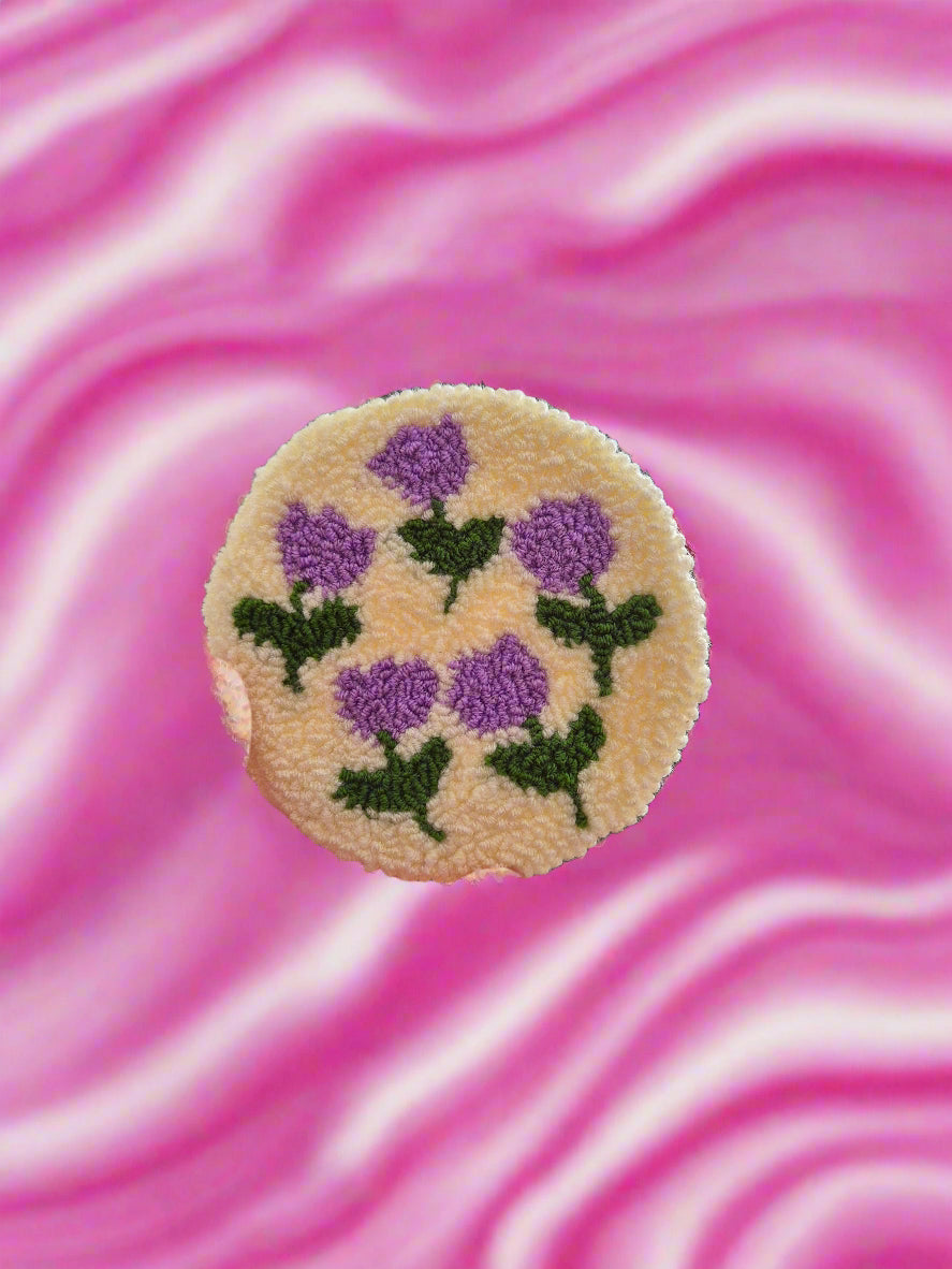 Floral Punch Needle Mug Rug Coaster