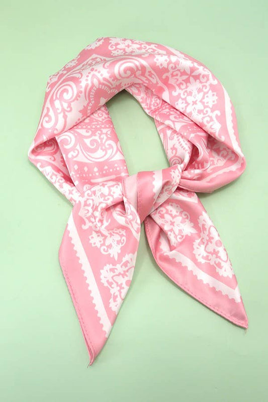 Pink/White Paisley Silky Feel Bandana Scarf