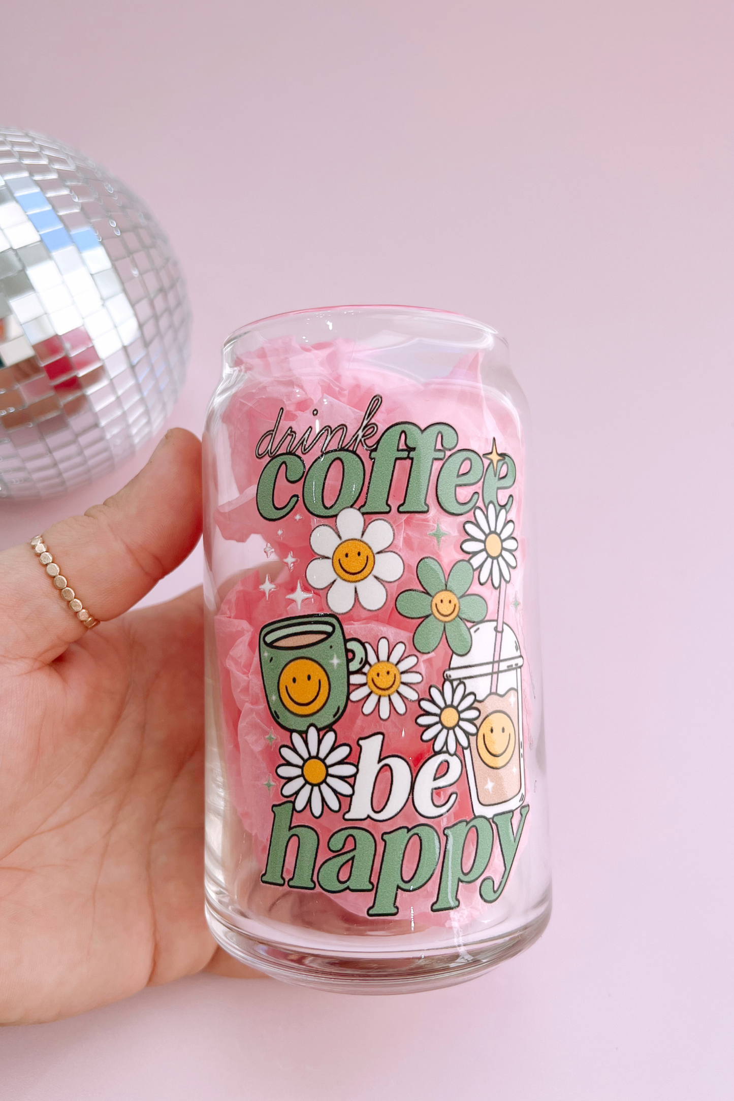 Drink Coffee, Be Happy Glass Cup