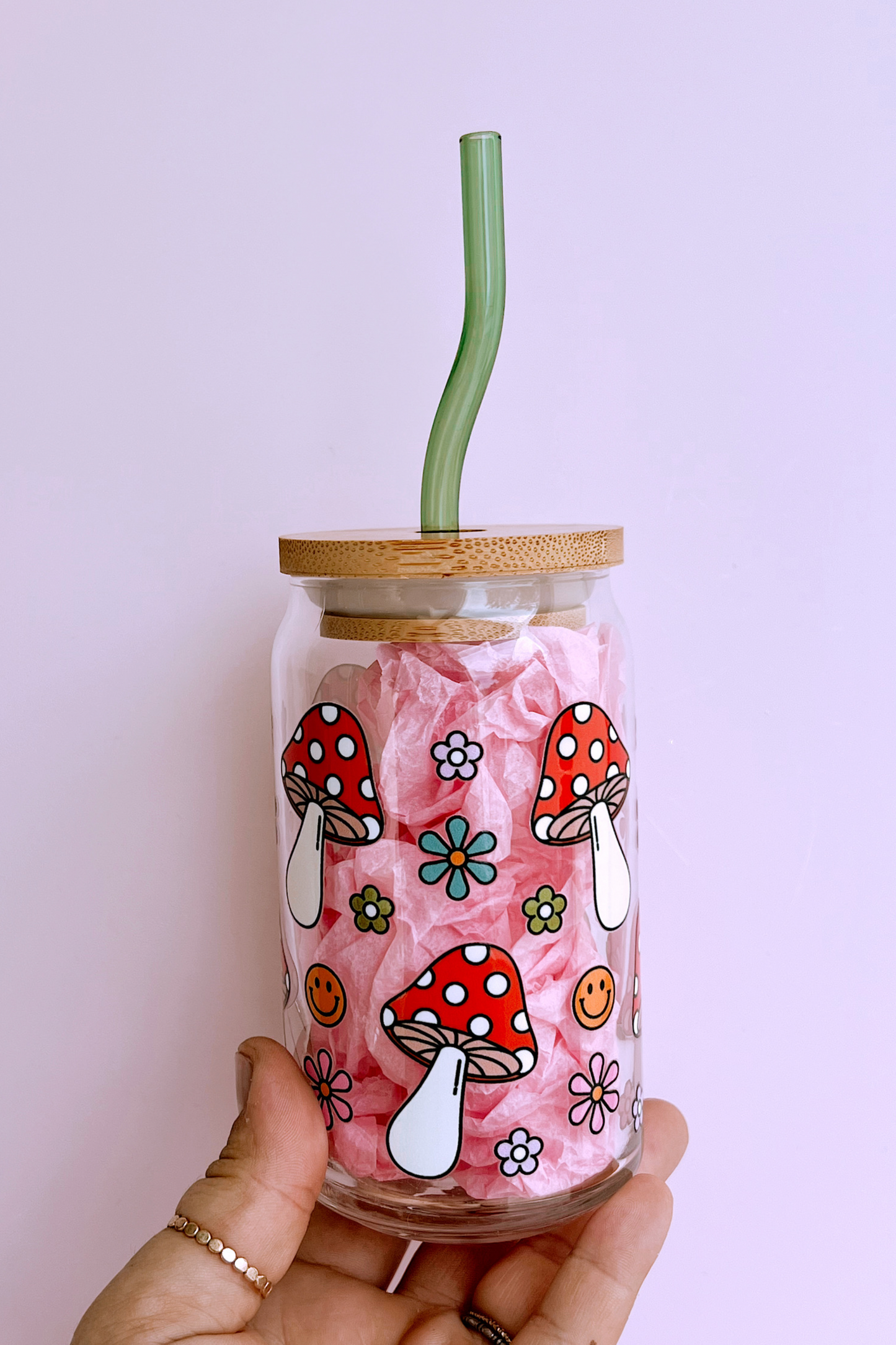 Floral Mushroom Glass Cup