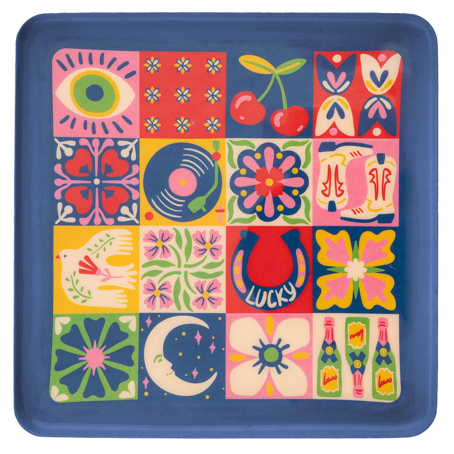 Patchwork Square Enamel Tray - Large