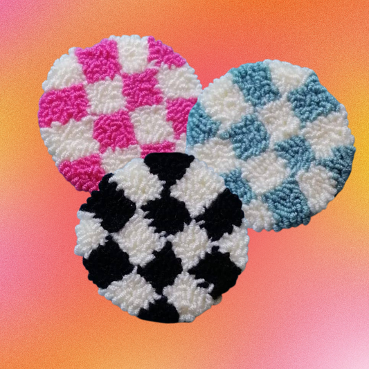 Checkered Punch Needle Car Coaster