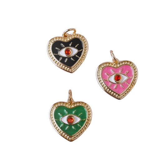 Bejeweled Protection Heart Gold Charm