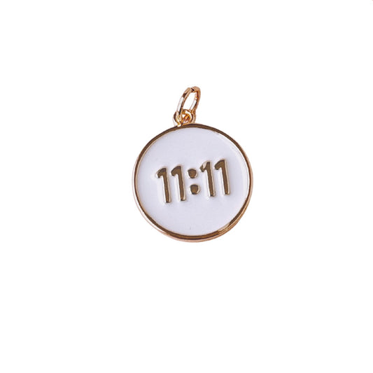 11:11 Enamel Coin White & Gold Charm