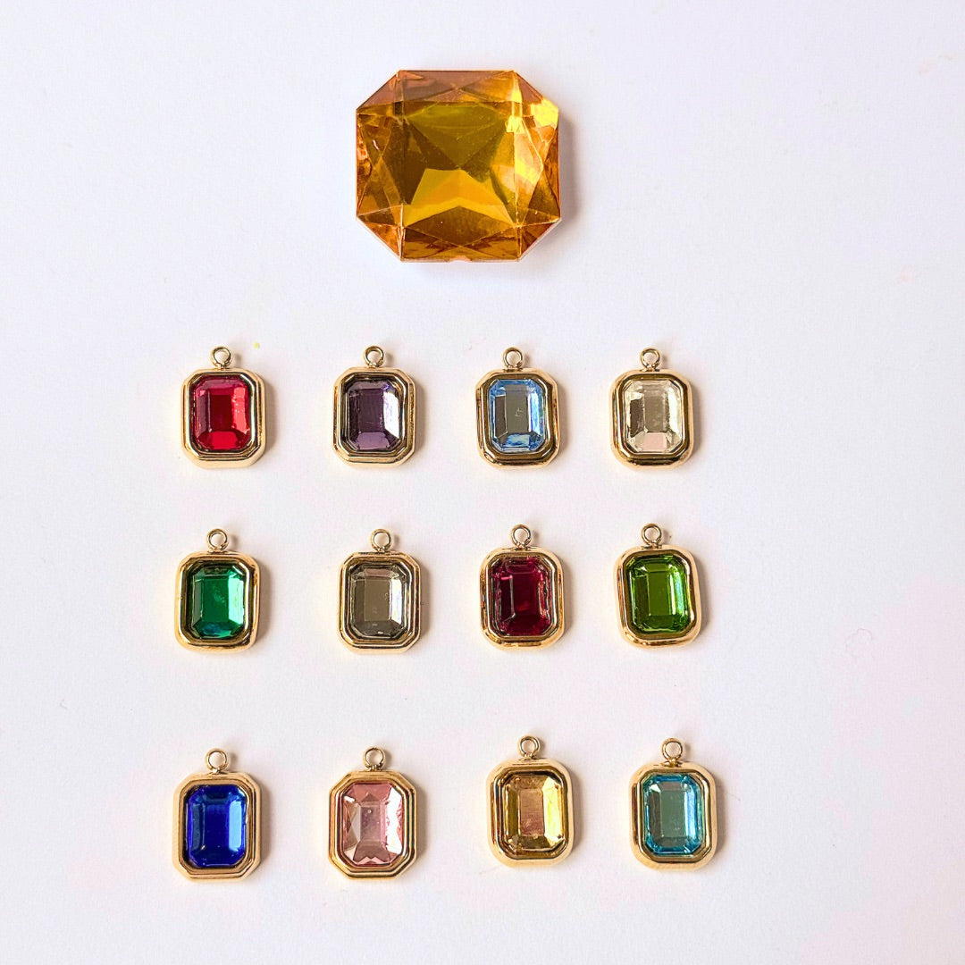 Square Cut Gold Birthstone Charms