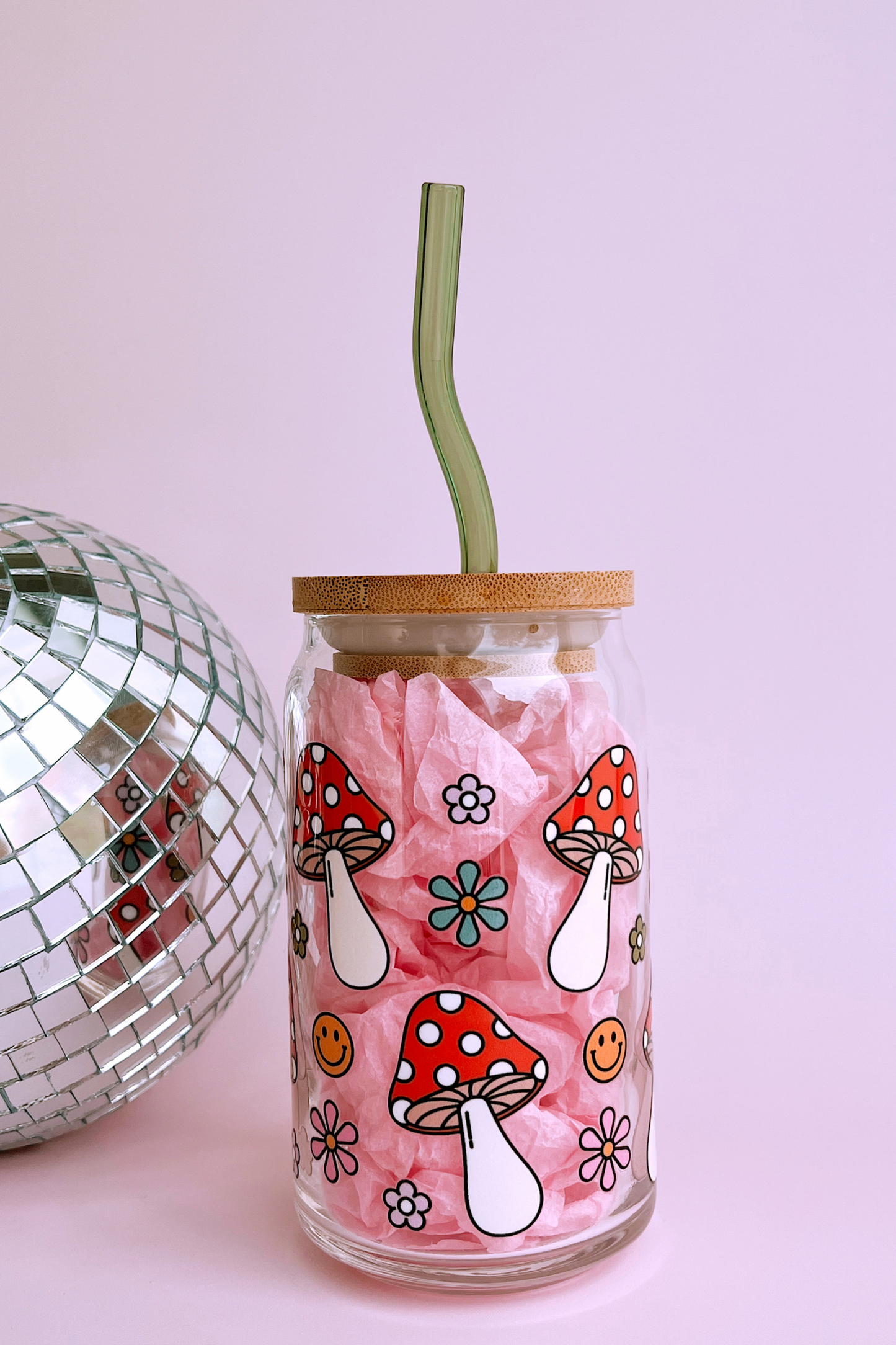Floral Mushroom Glass Cup