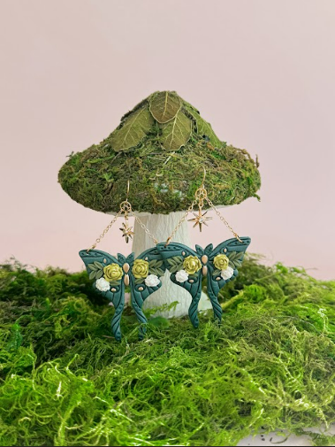 Deep Teal Moth Dangles