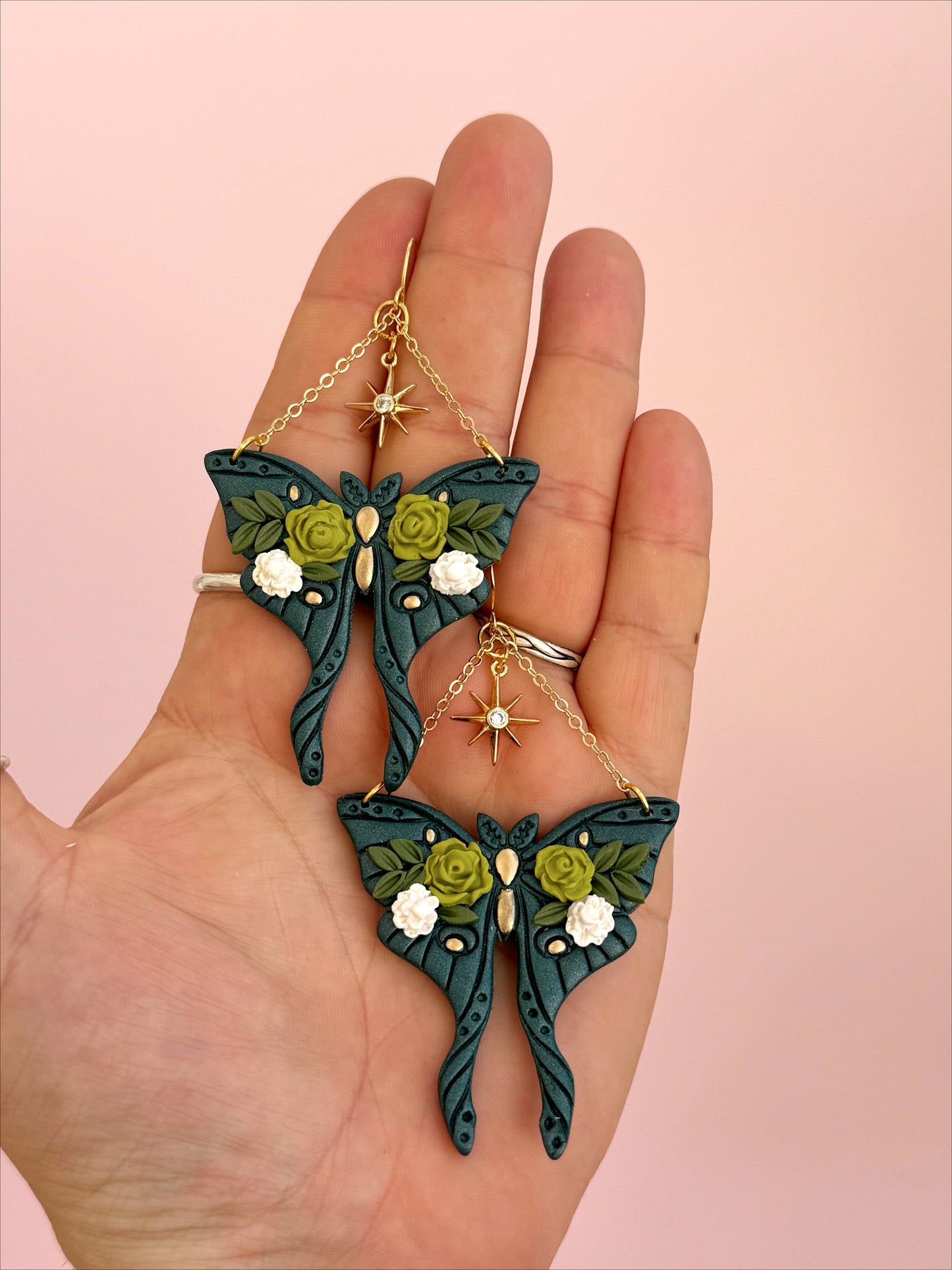 Deep Teal Moth Dangles