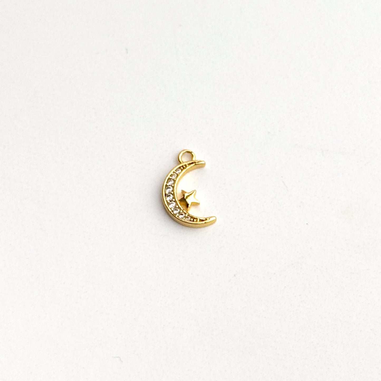 Sparkle Crescent Moon & Star Gold Charm