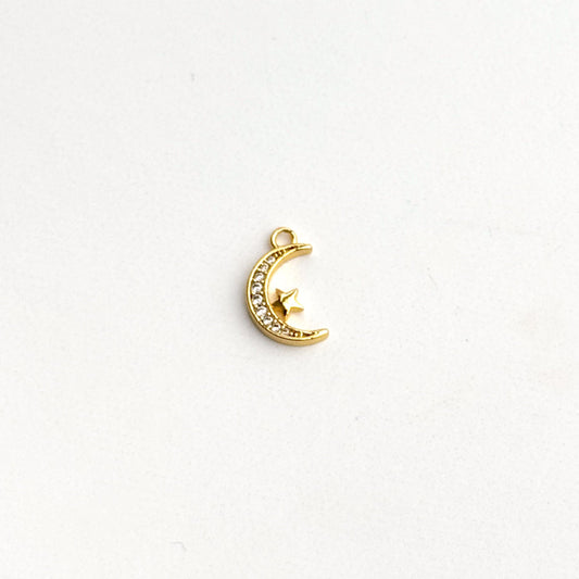 Sparkle Crescent Moon & Star Charm (Gold + Silver)