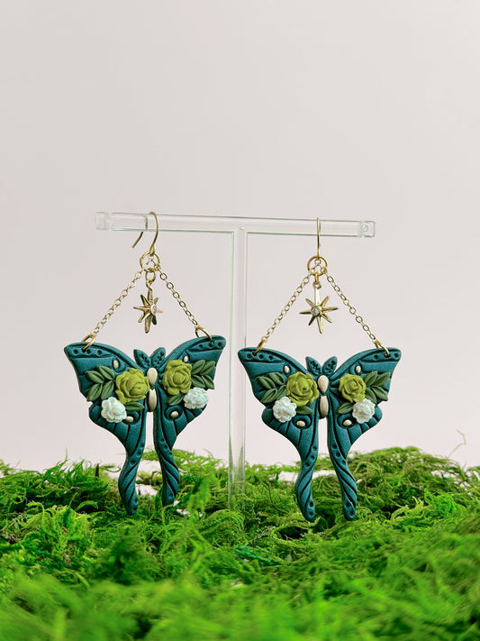 Deep Teal Moth Dangles