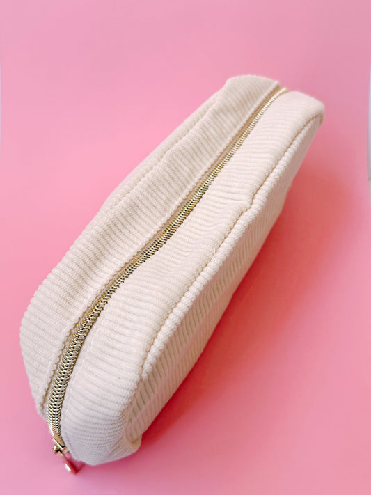 Corduroy Pencil Case (Light Pink + Cream)