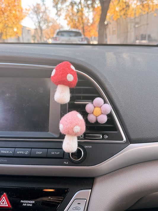 Terracotta Felt Mushroom Car Vent Clip