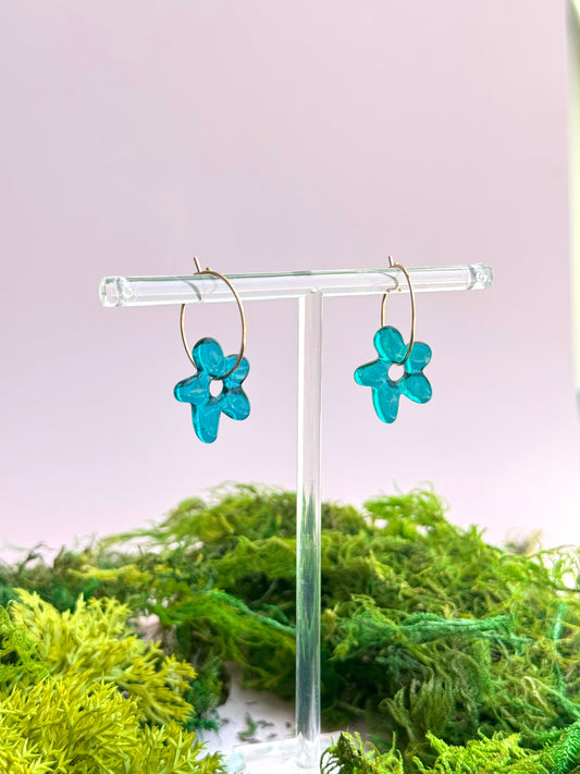 Turquoise Jelly Flower Hoops