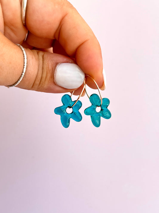 Turquoise Jelly Flower Hoops
