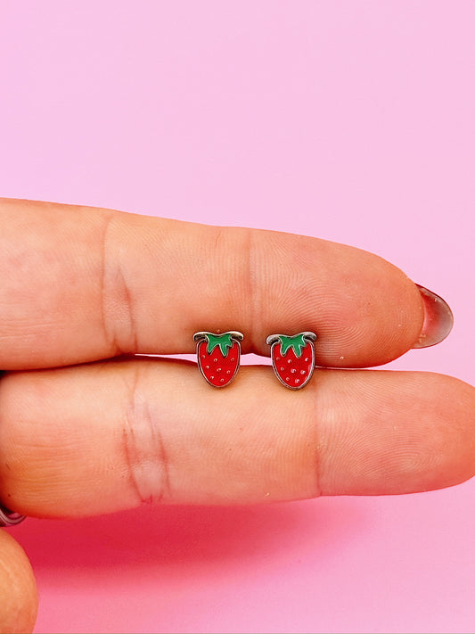 Silver Strawberry Flatback Pushpin Studs