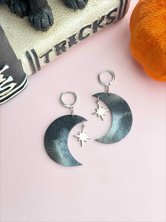 Eerie Moon Huggie Dangles