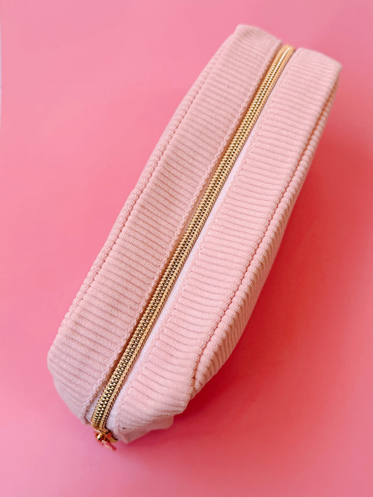 Corduroy Pencil Case (Light Pink + Cream)
