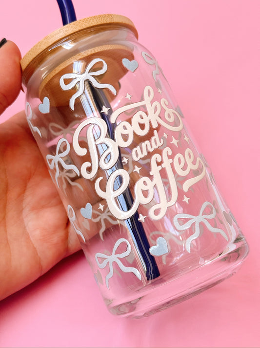 Books & Coffee Glass Cup