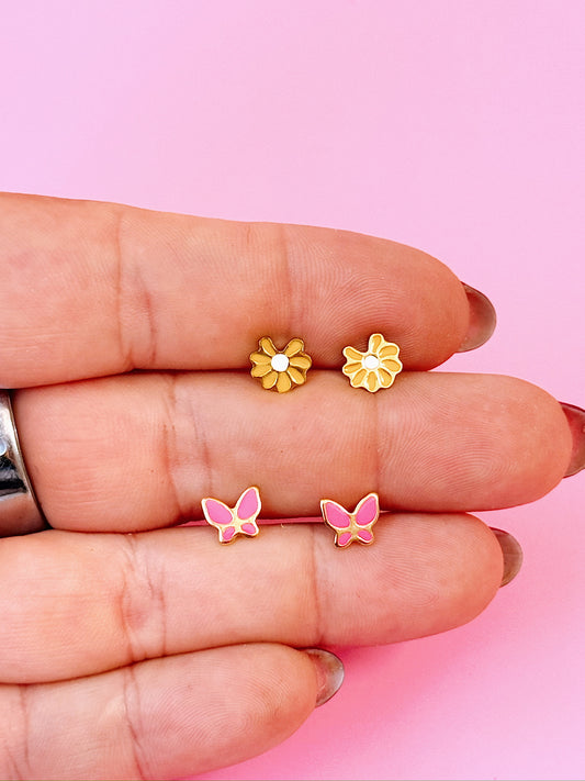 Magenta Butterfly Flatback Screw-back Studs