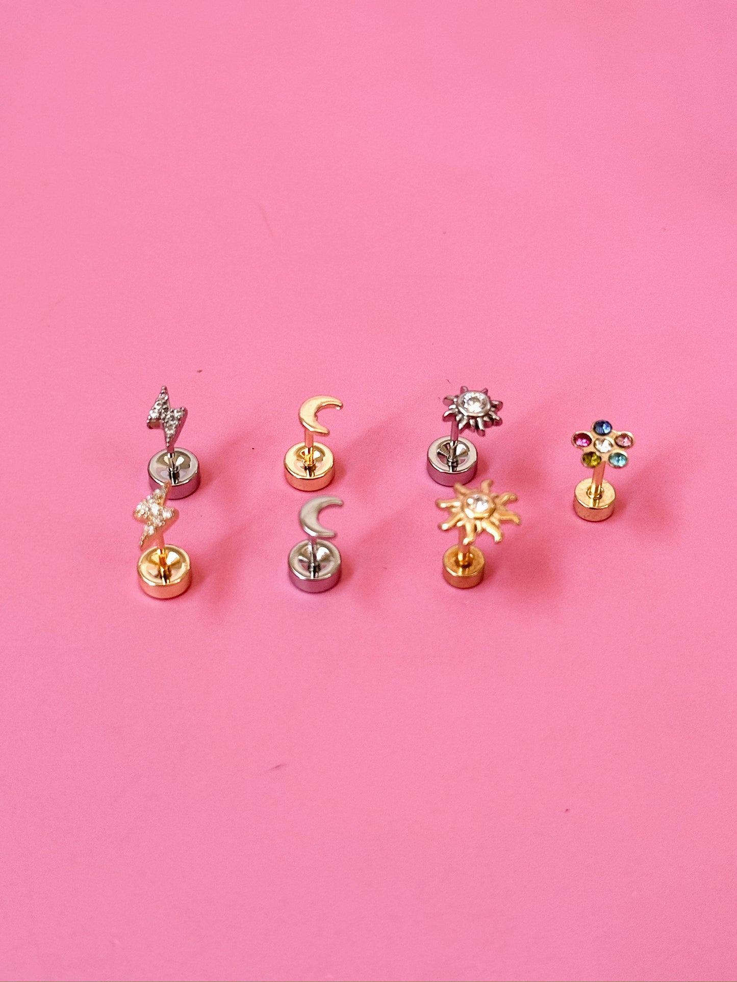 Crescent Moon Flatback Screwback Stud (Single)