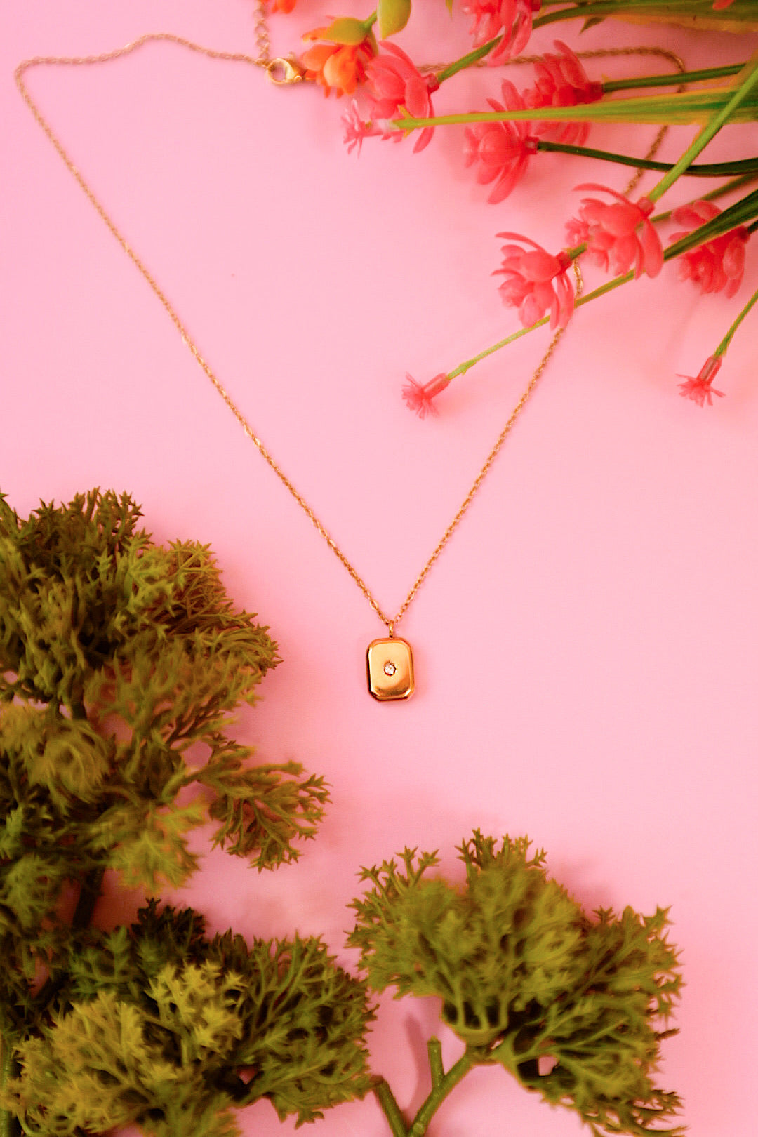 Gold CZ Signet Necklace