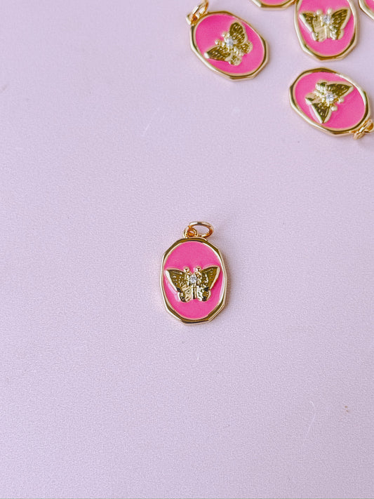 Pink Butterfly Pendant Gold Charm