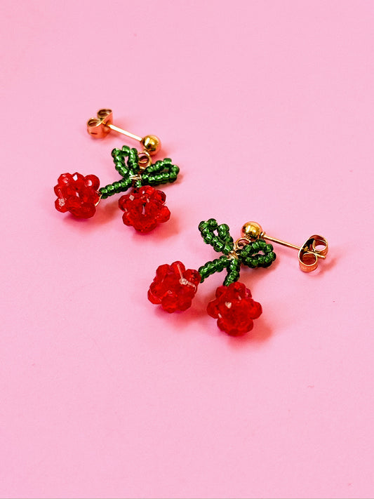 Beaded Cherry Stud Dangles