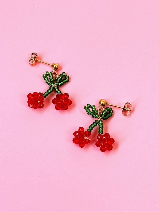 Beaded Cherry Stud Dangles