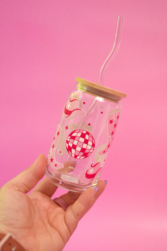 Pink Disco Cowgirl Glass Cup