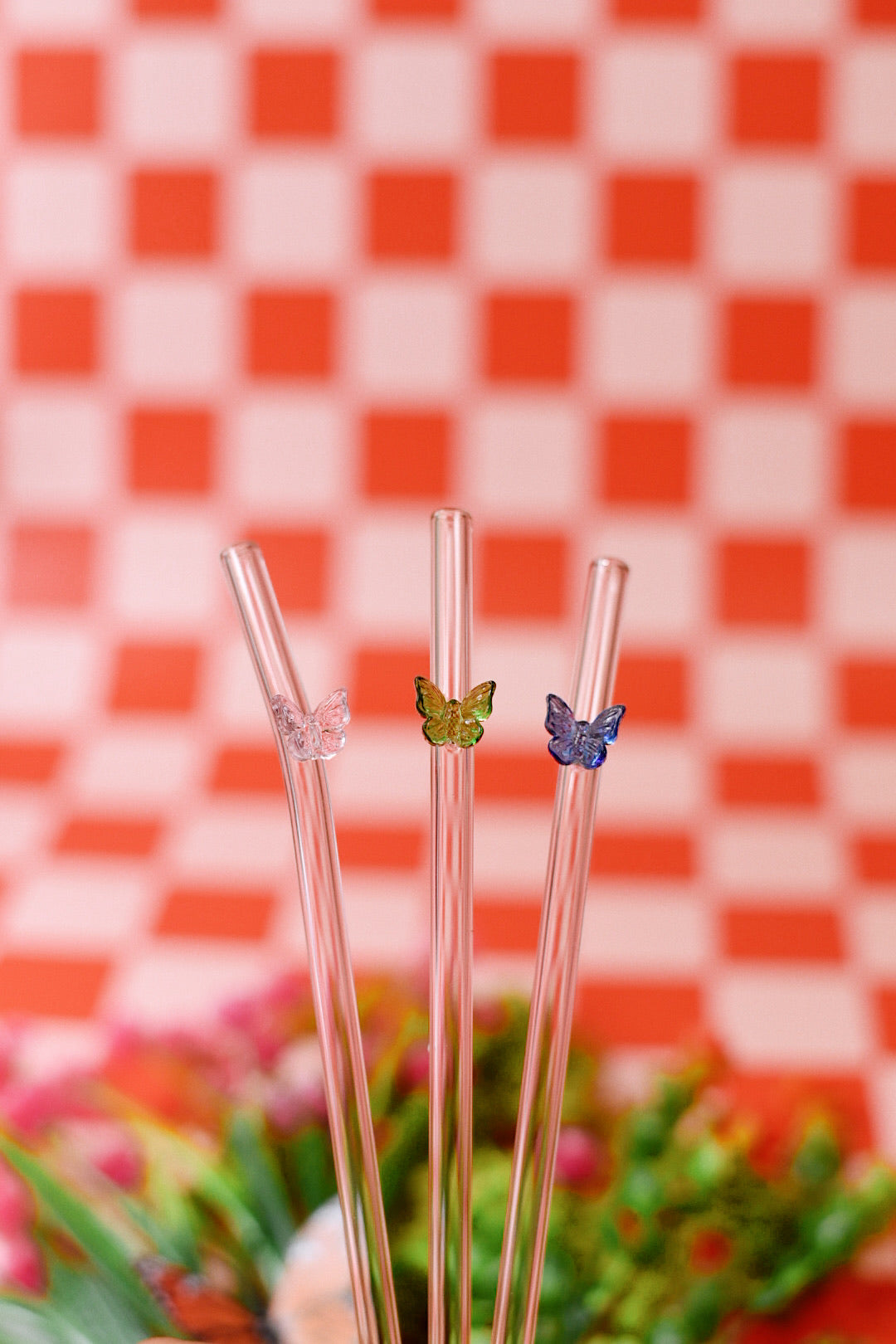 Butterfly Charm Glass Straws