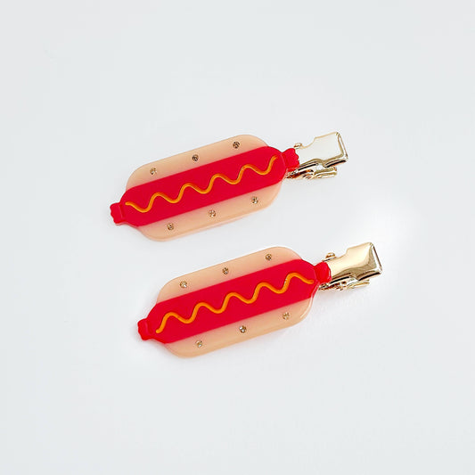 Hot Dog Hair Clips - Set of 2
