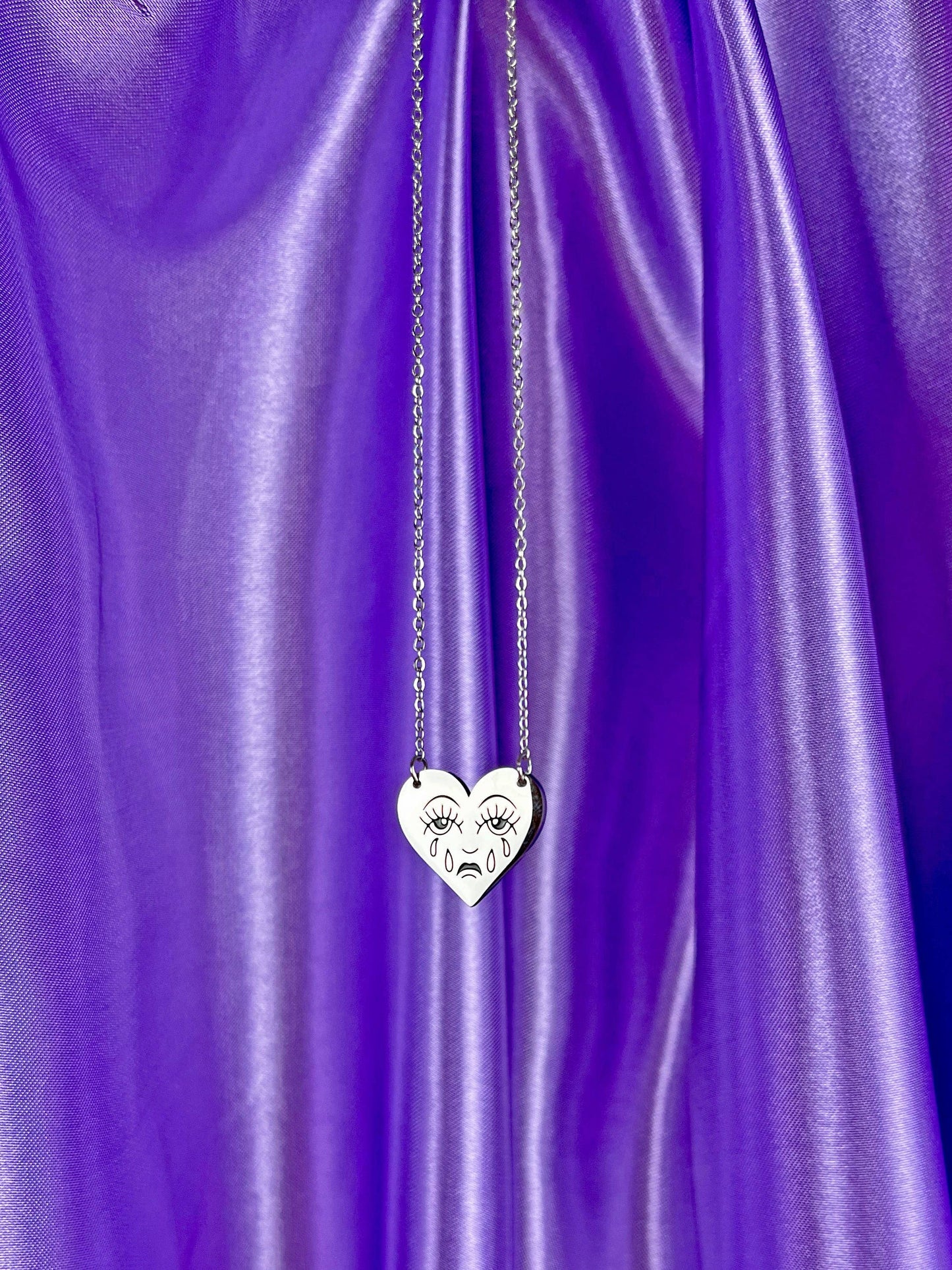 Crying Heart Necklace - Silver