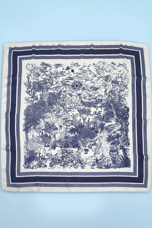 Blue Willow Silky Feel Bandana Scarf