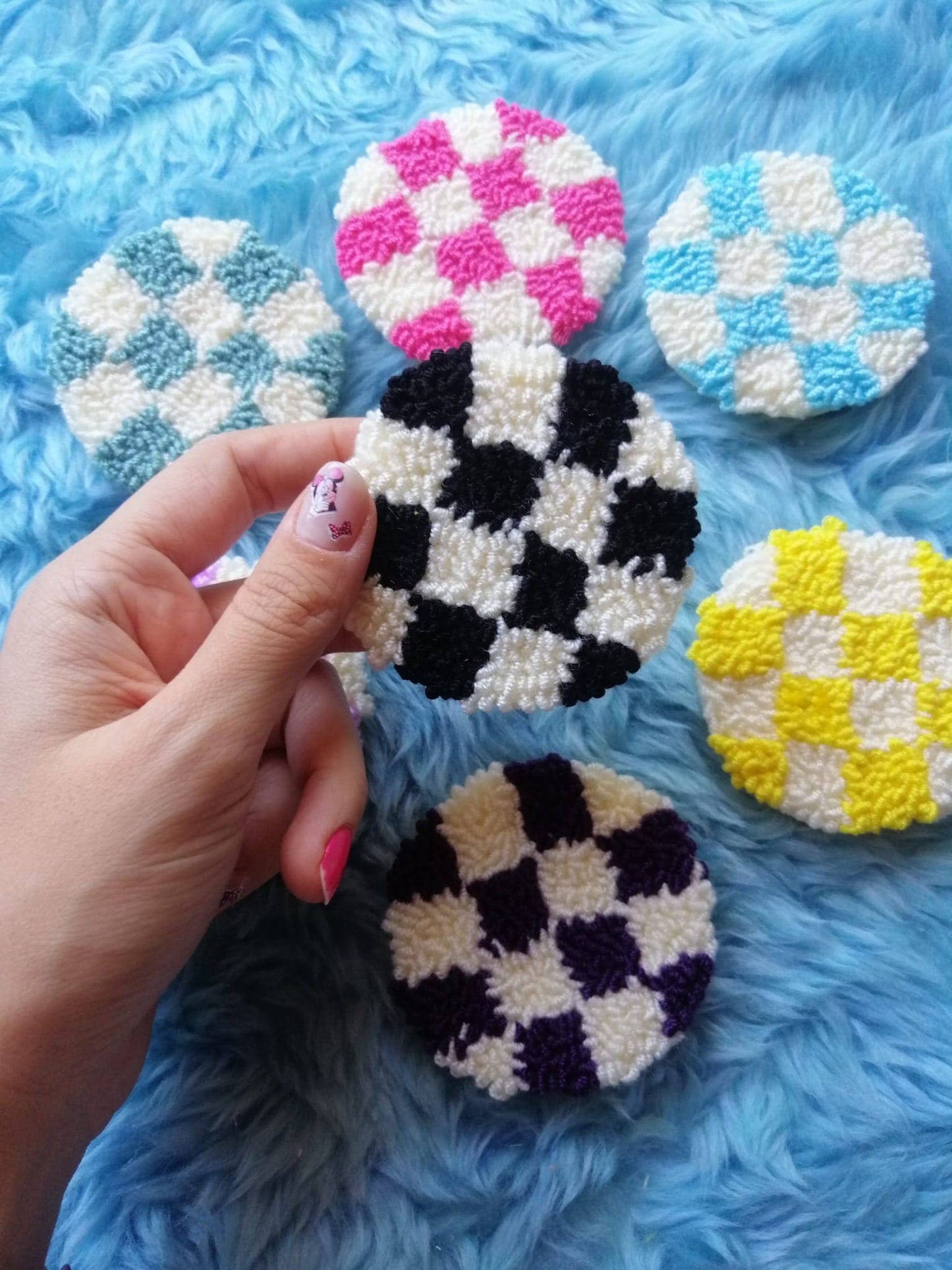 Checkered Punch Needle Car Coaster