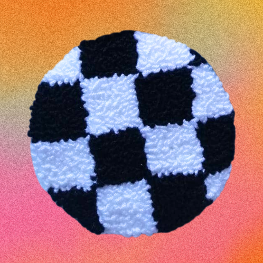 Checkered Punch Needle Mug Rug Coaster